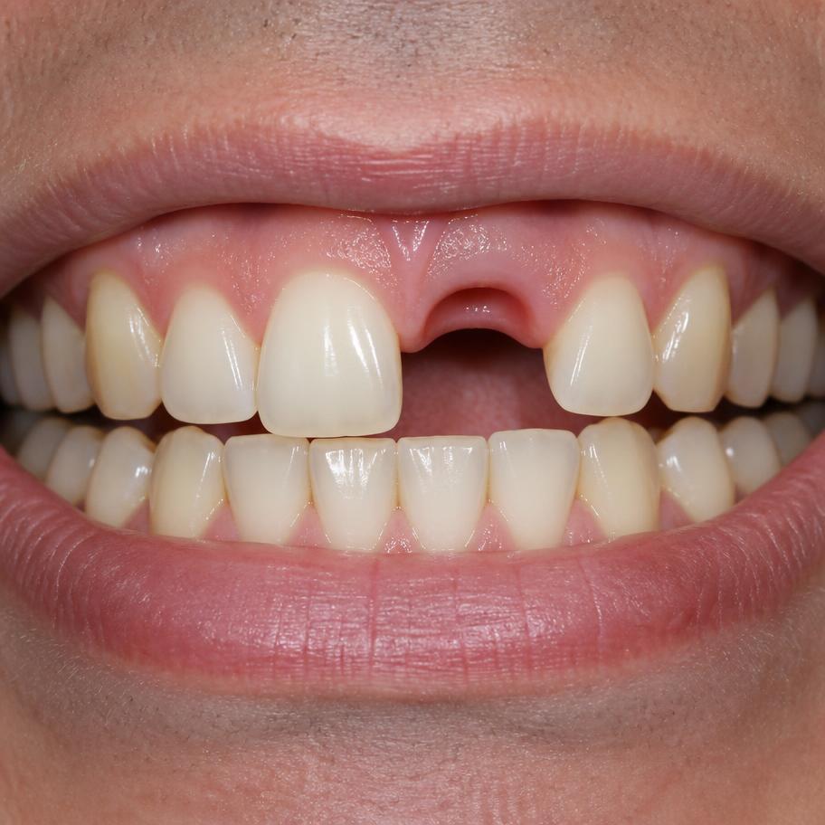 Implante dental unitario en incisivo superior — antes